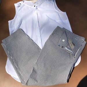 Loft Capri Crop Marisa Seersucker Pants Size 8